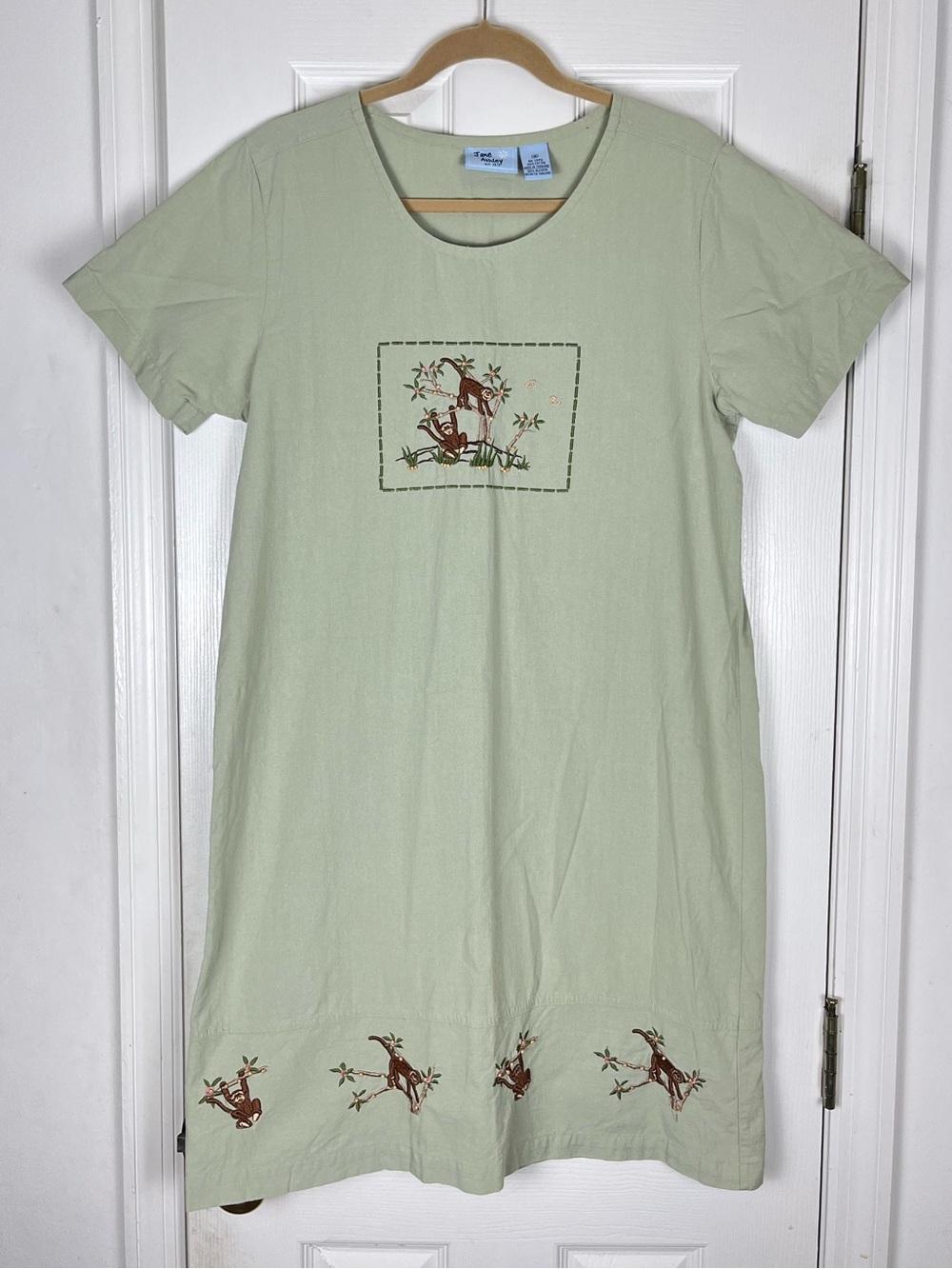 Jane Ashley Vintage Midi Cotton Shift Dress Sz M Monkey Beaded Lagenlook